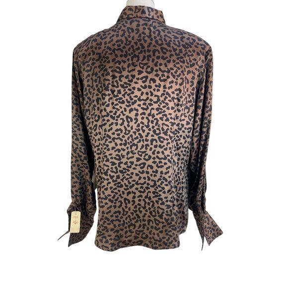 Vintage Y2K Lord & Taylor Silk Brown Leopard Printed Shirt Top - Picture 11 of 11